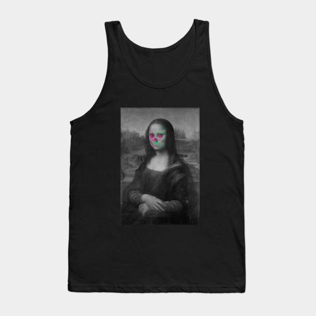 Monna Lisa Skull Interactive Magenta&Green Filter T-Shirt By Red&Blue Tank Top by RedAndBlue